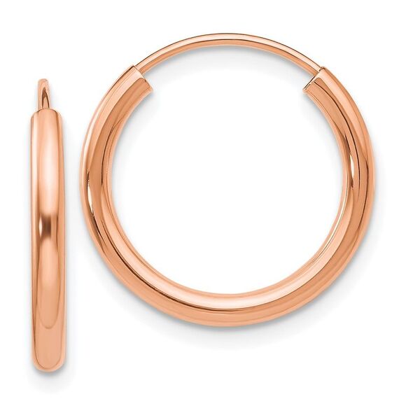 Kazi Luxury 14k Rose Gold Polished Round Endless 2mm Hoop Earrings